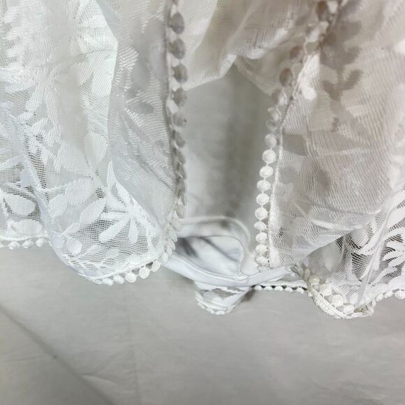 Hello Molly White Pinafore Floral Mesh Lace Open Back Mini Dress Size S - Picture 14 of 16